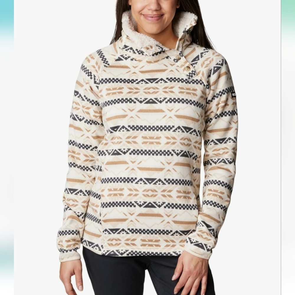 Columbia Sportswear Company Women's Checkard Peaks Sherpa Hybrid Pullover Size L